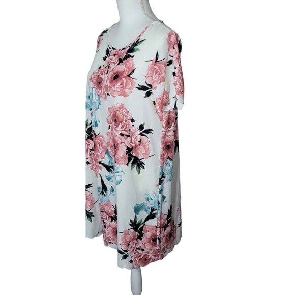 Vanilla Bay Dress Floral Short‎ Sleeve White Pink Roses Short Womens Large - Picture 6 of 13